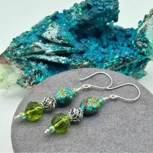 🩵REFINED Handcrafted Turquoise Czech Glass Bali Sterling Earrings🩵